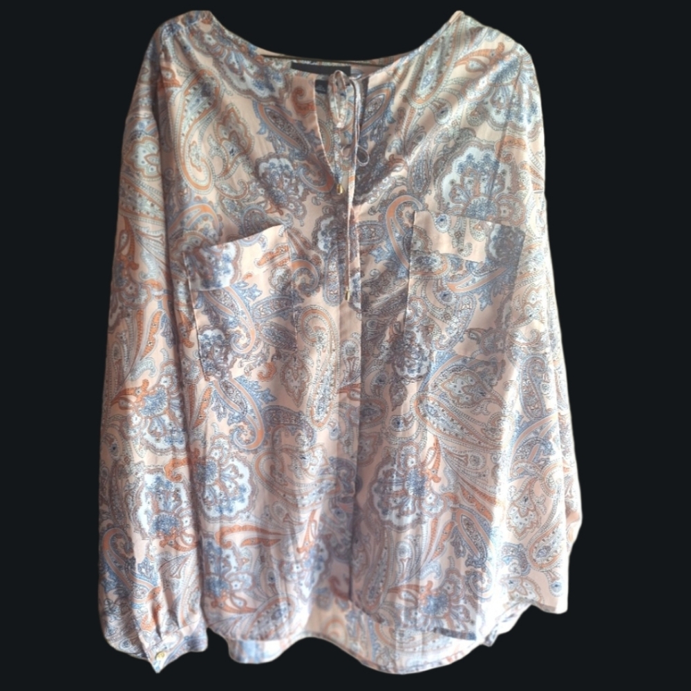 Paisley Boho Tunic Blouse Light Peach 3X